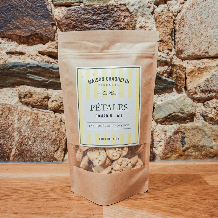 Pétales romarin ail Maison Craquelin – biscuits apéritif artisanaux
