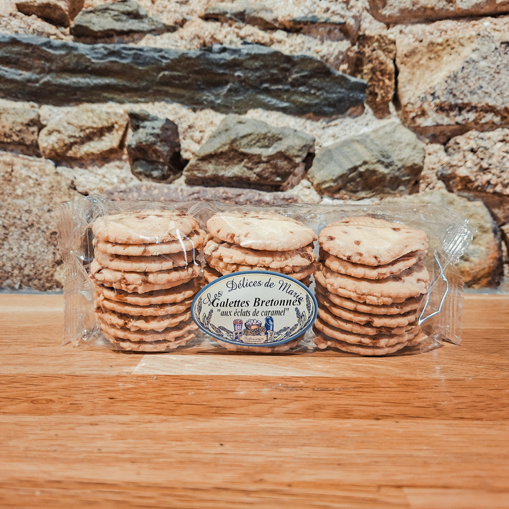 Galettes bretonnes aux éclats de caramel Les Délices de Marie fabriquées à Vitré, biscuits artisanaux bretons